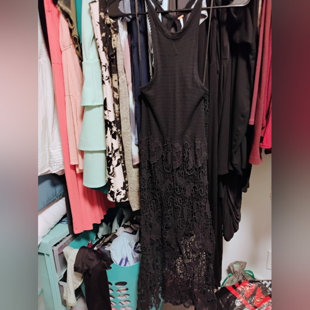 Free People Black embroidered dress